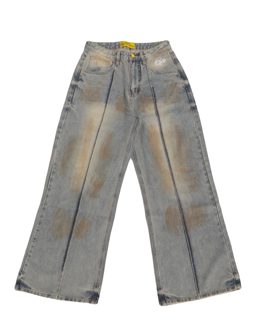 Baggy Pleated Dirty Washed Jeans