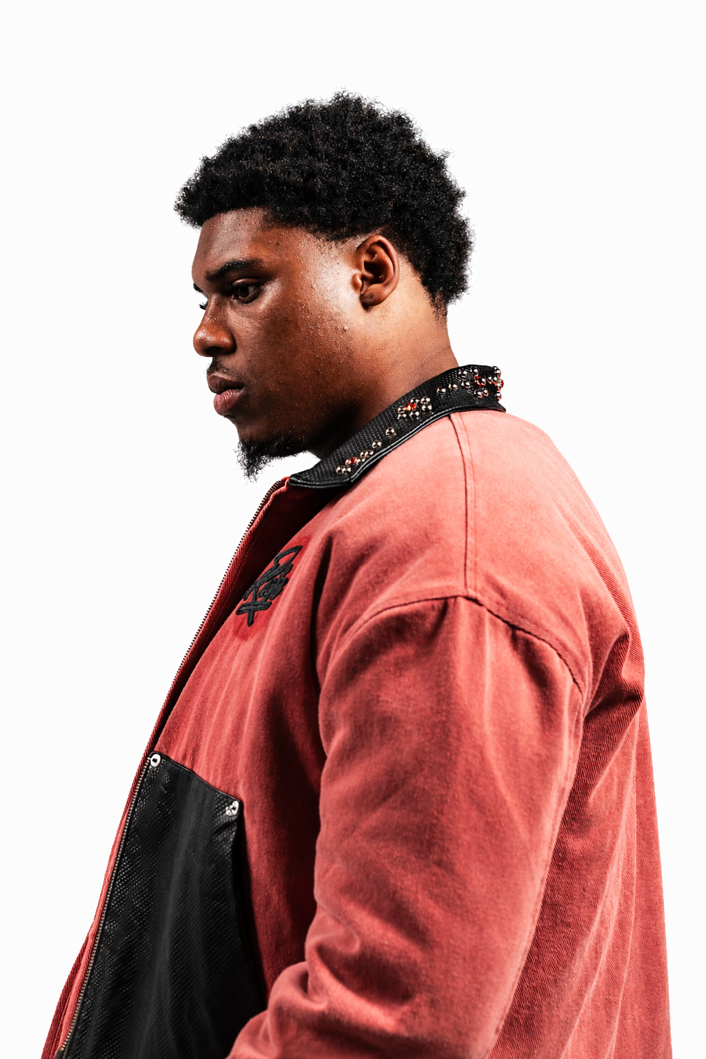 Red Leather Studded Worker Jacket